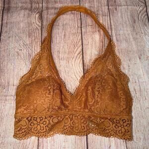 Aerie XS Lace Halter Bralette in Mustard